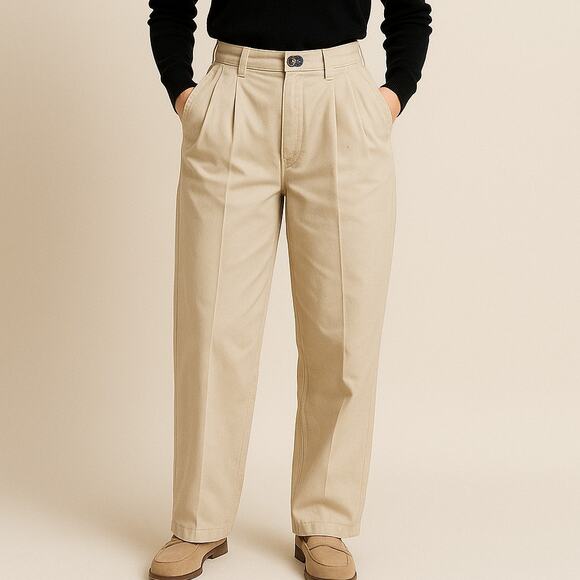 Vintage Lee 90s Pleated Twill Pants Beige 12P High Rise Cotton Workwear Neutral - Picture 1 of 17